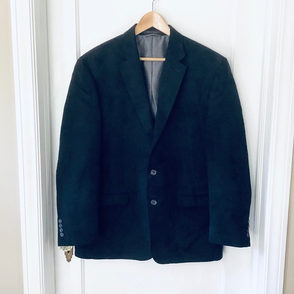 Chaps Blazer Mens 44R Black Suede 2 Button Sport Coat Jacket Office Career Event - Picture 1 of 16